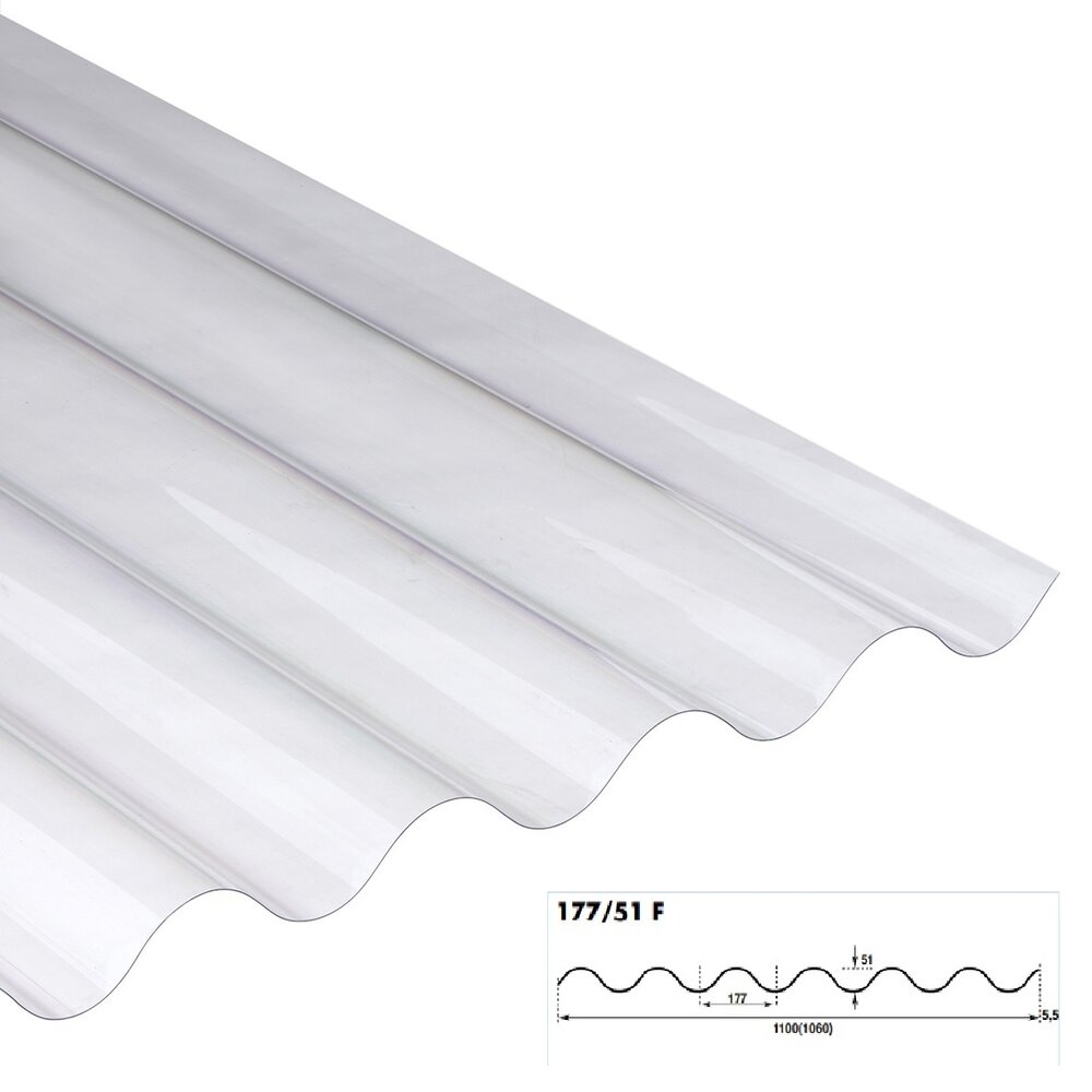 Golfplaat polycarbonaat | slagvast glashelder | 177/51 | 612x110cm