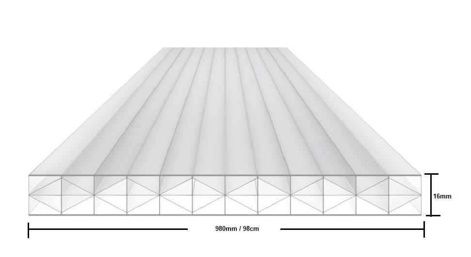 Polycarbonaat kanaalplaat TOP-X 16mm dik |  98x250cm (BxL)