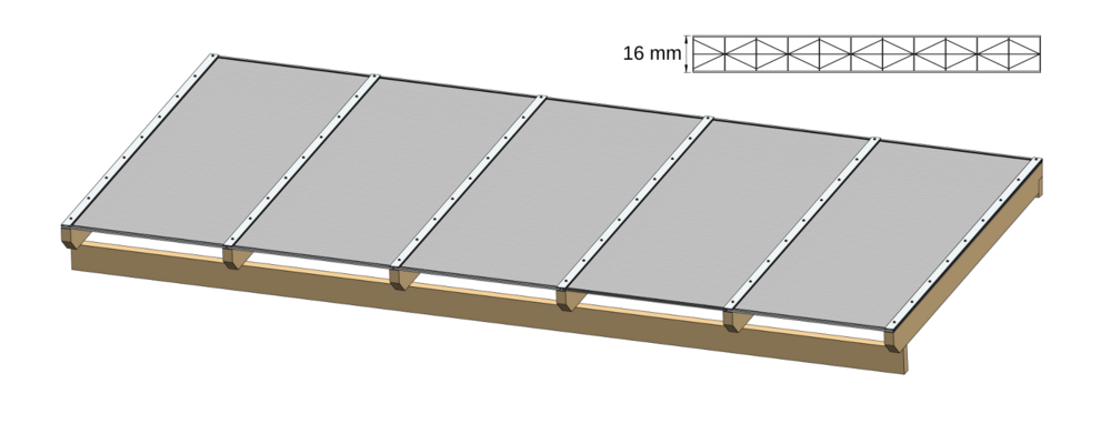 compleet dakpakket kanaalplaten 16mm + profielen  600x350cm Budget