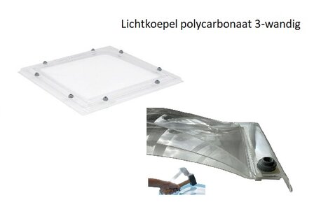 Lichtkoepel polycarbonaat driewandig dagmaat 60x60cm