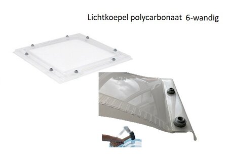 lichtkoepel ISO zeswandig polycarbonaat dagmaat 70x70cm 