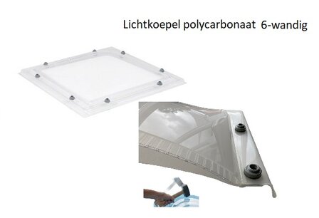 lichtkoepel ISO zeswandig polycarbonaat dagmaat 40x40cm 