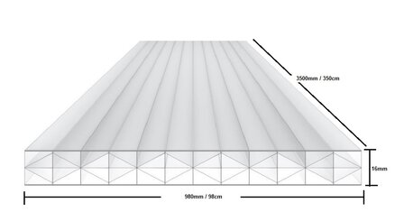 Polycarbonaat kanaalplaat 16mm  breed 98cm lengte 350cm