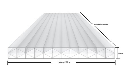 Polycarbonaat kanaalplaat 16mm  breed 98cm lengte 400cm