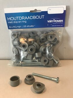 Golfplaatschroef 6x60mm + dop/ring grijs 100st voor type G/H 76/18