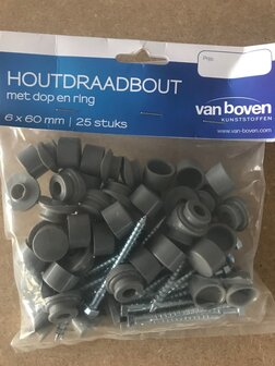 Golfplaatschroef 6x60mm + dop/ring grijs 100st voor type G/H 76/18