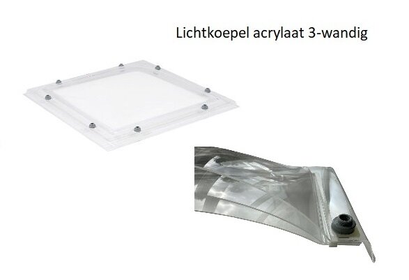 Lichtkoepel polycarbonaat driewandig dagmaat 50x50cm