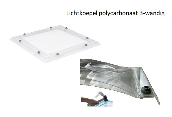 Lichtkoepel polycarbonaat driewandig dagmaat 40x40cm
