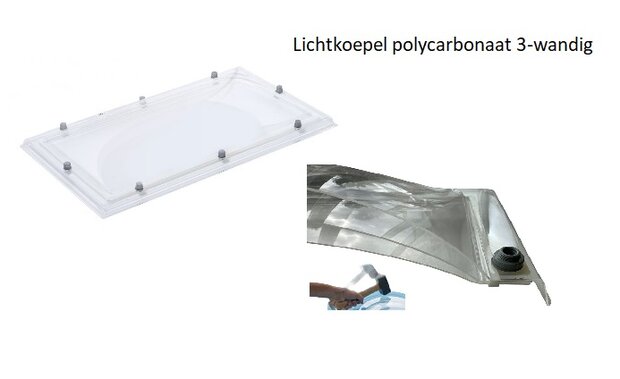 Lichtkoepel polycarbonaat driewandig dagmaat 70x130cm