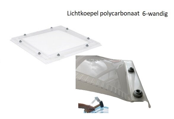 lichtkoepel ISO zeswandig polycarbonaat dagmaat 75x75cm 