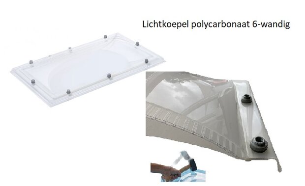 lichtkoepel ISO zeswandig polycarbonaat dagmaat 80x220cm 