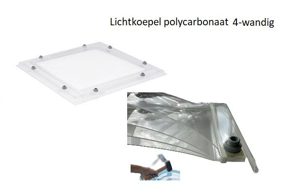 lichtkoepel vierwandig polycarbonaat 40x40cm