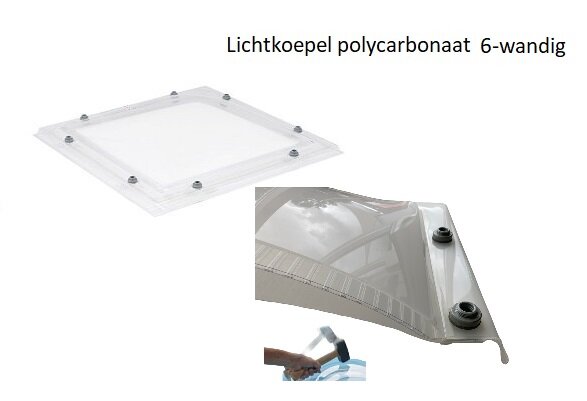 lichtkoepel ISO zeswandig polycarbonaat dagmaat 60x60cm 