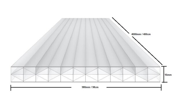 Polycarbonaat kanaalplaat 16mm  breed 98cm lengte 500cm