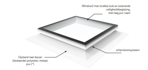 Vlakke lichtkoepel HR++ glas voor bestaande opstand 70x100cm