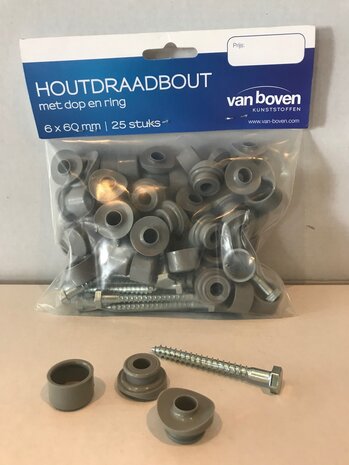Golfplaatschroef 6x60mm + dop/ring grijs 100st voor type G/H 76/18