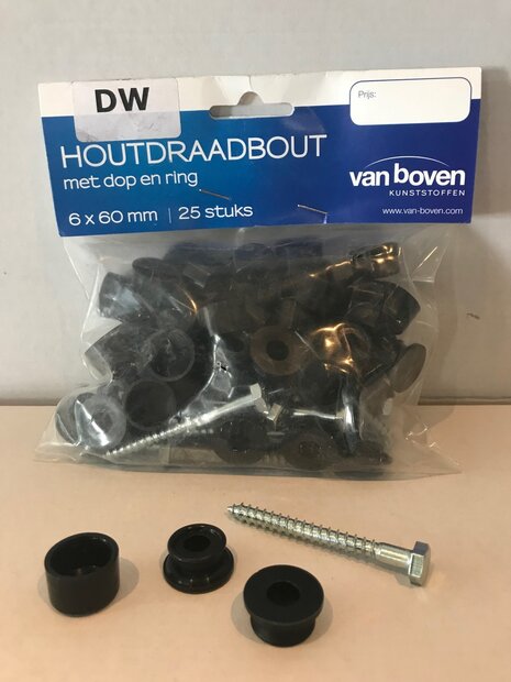 Golfplaatschroef 6x60mm + dop/ring zwart 25st voor type N 70/16 damwand