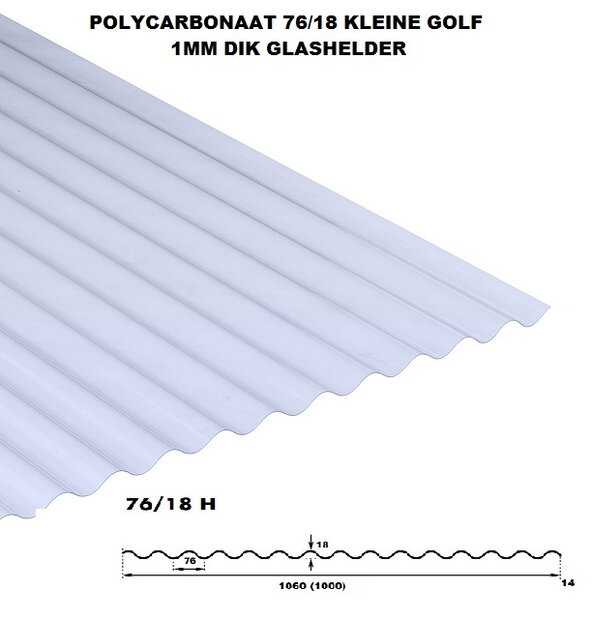 POLYCARBONAAT GOLFPLAAT 1-wandig H 76/18 lengte 153cm