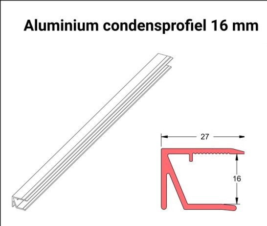 Condensprofiel - afsluitprofiel kanaalplaten 16mm - 98cm