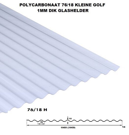 POLYCARBONAAT GOLFPLAAT 1-wandig H 76/18 lengte 153cm