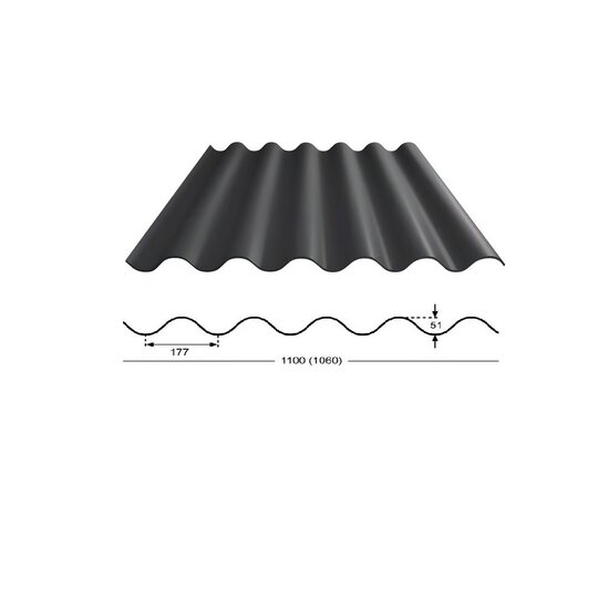 Polyester golfplaat Stabipol | 177/51 | Donkergrijs | 200cm